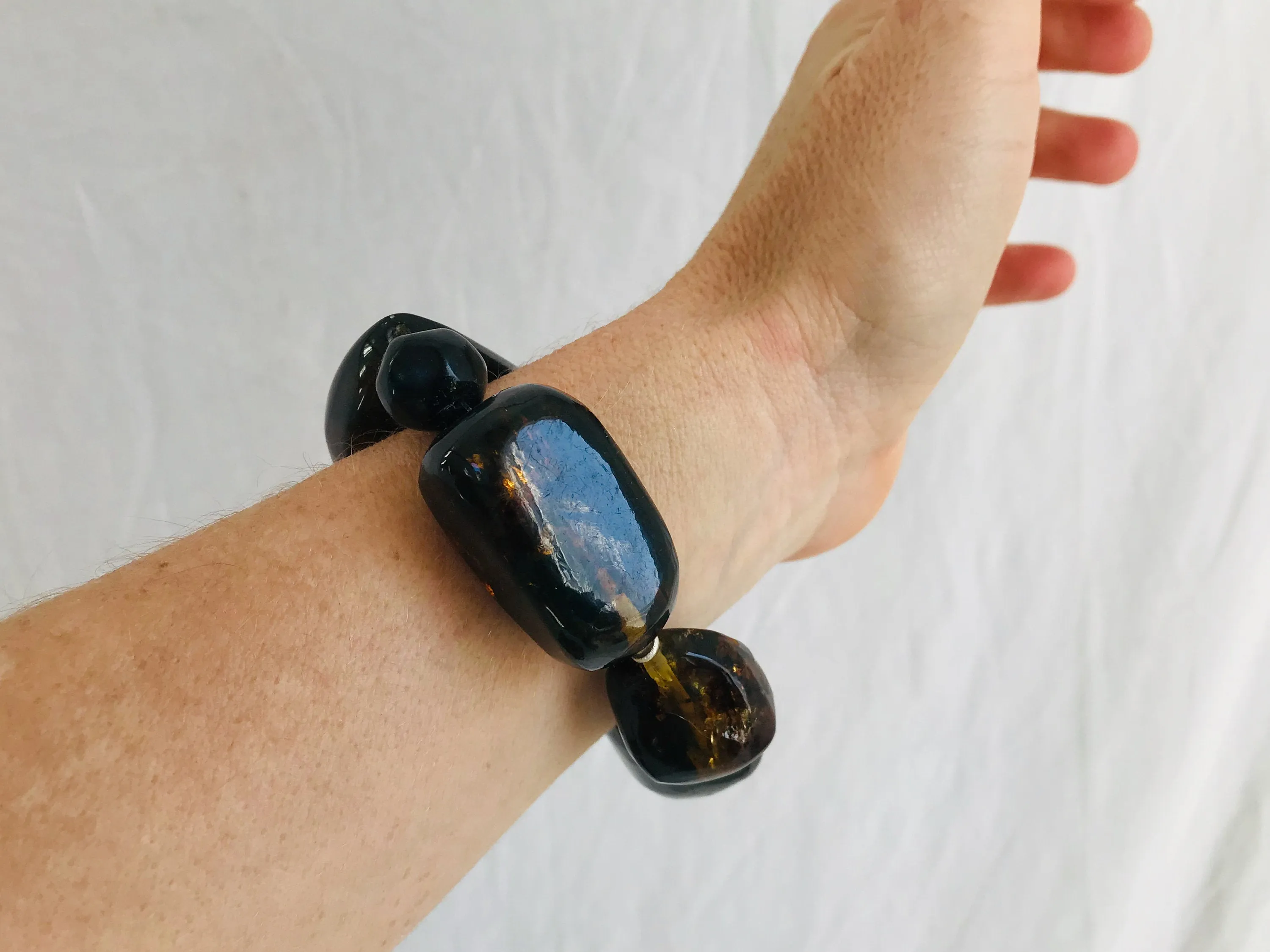 Amber Beaded Bracelet. Karen Sterling Bead.