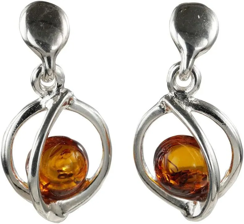 Amber Earrings - Baltic Honey Amber Dangling Earrings "Mona" - Sterling Silver Jewelry Collection