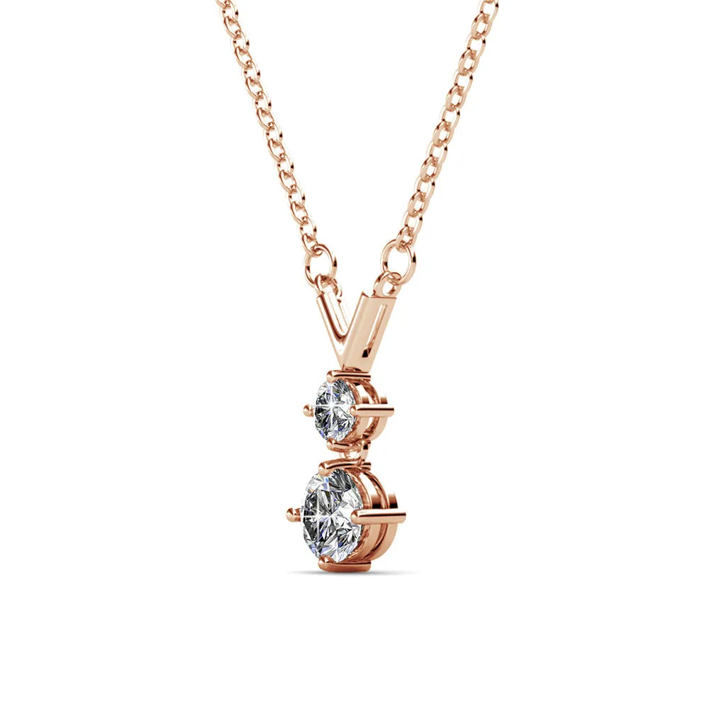Andy 18k White Gold Plated 2-Stone Pendant Necklace with Swarovski Crystals