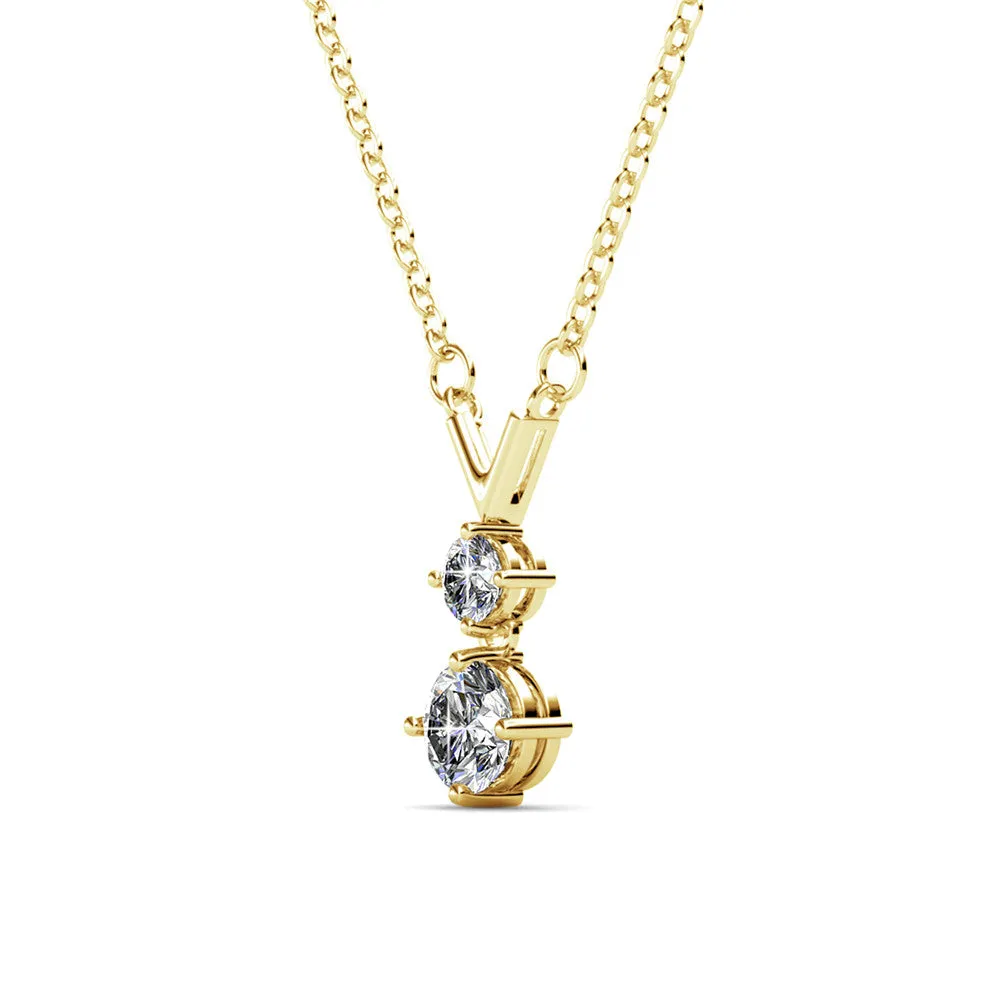 Andy 18k White Gold Plated 2-Stone Pendant Necklace with Swarovski Crystals