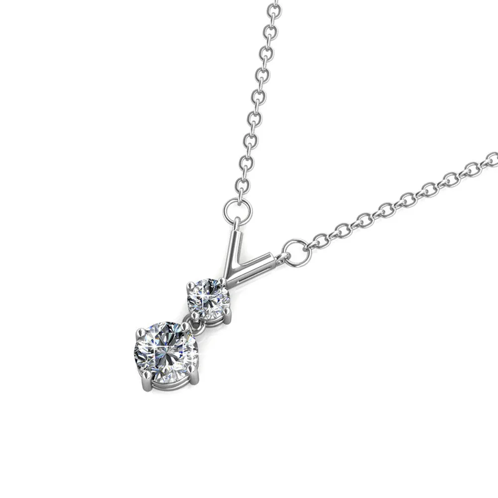Andy 18k White Gold Plated 2-Stone Pendant Necklace with Swarovski Crystals