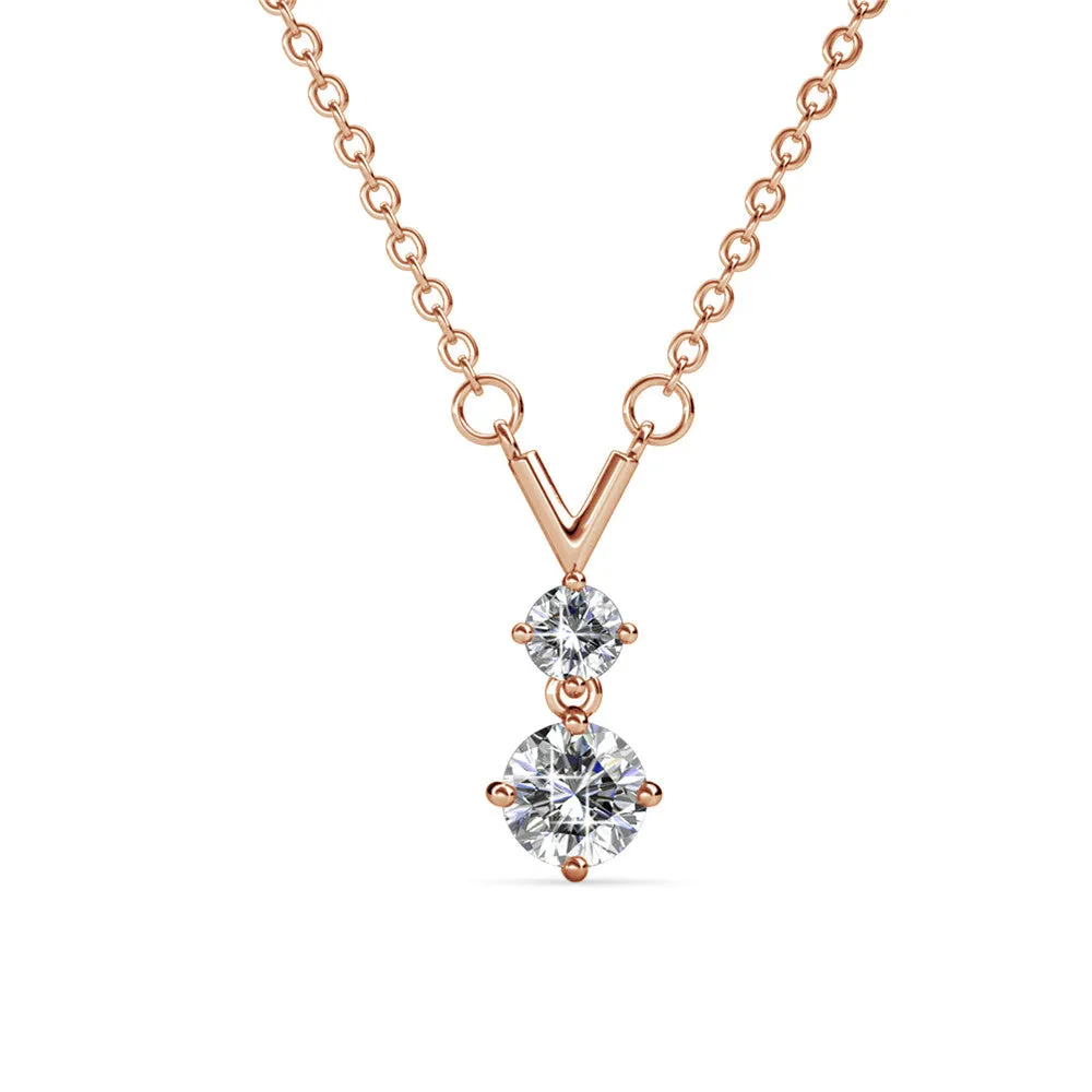 Andy 18k White Gold Plated 2-Stone Pendant Necklace with Swarovski Crystals