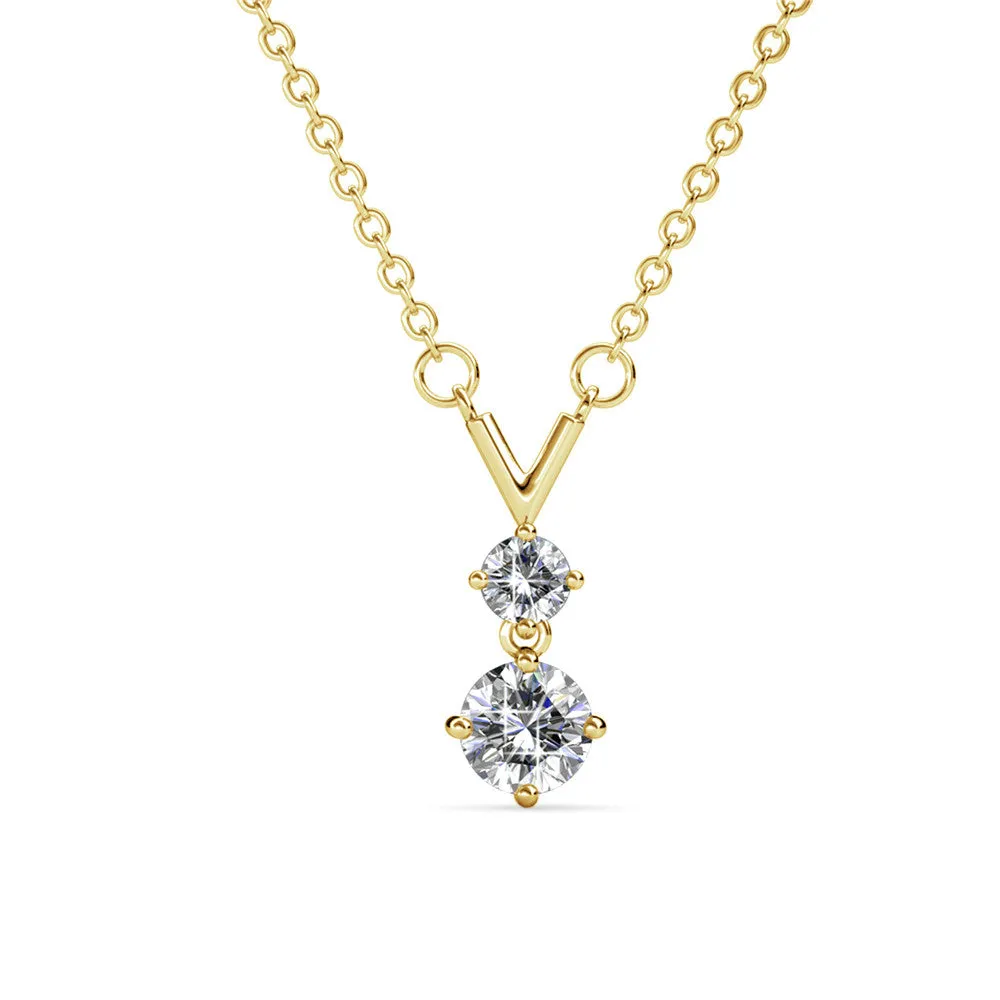 Andy 18k White Gold Plated 2-Stone Pendant Necklace with Swarovski Crystals