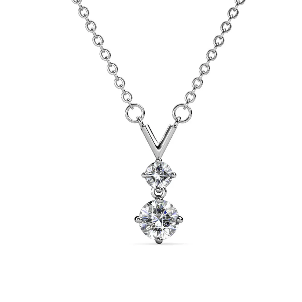 Andy 18k White Gold Plated 2-Stone Pendant Necklace with Swarovski Crystals