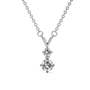 Andy 18k White Gold Plated 2-Stone Pendant Necklace with Swarovski Crystals