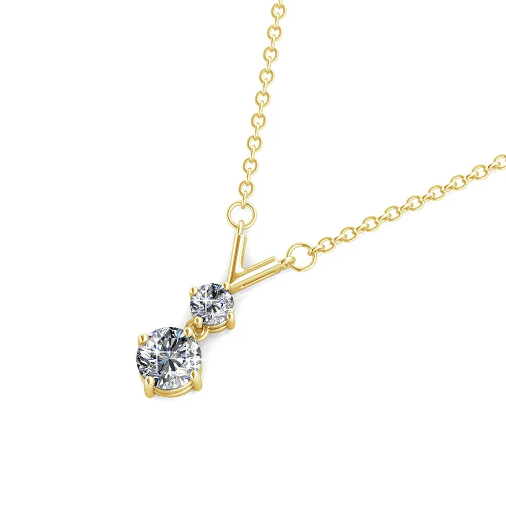 Andy 18k White Gold Plated 2-Stone Pendant Necklace with Swarovski Crystals