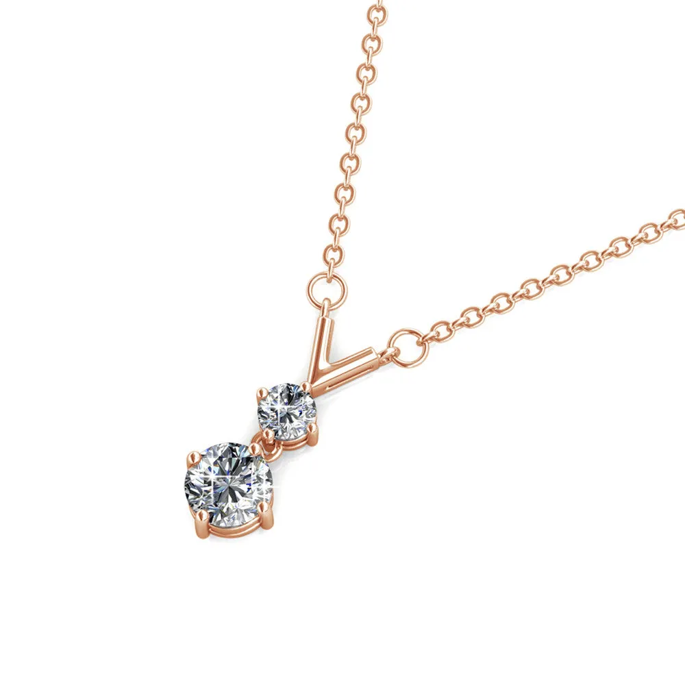 Andy 18k White Gold Plated 2-Stone Pendant Necklace with Swarovski Crystals