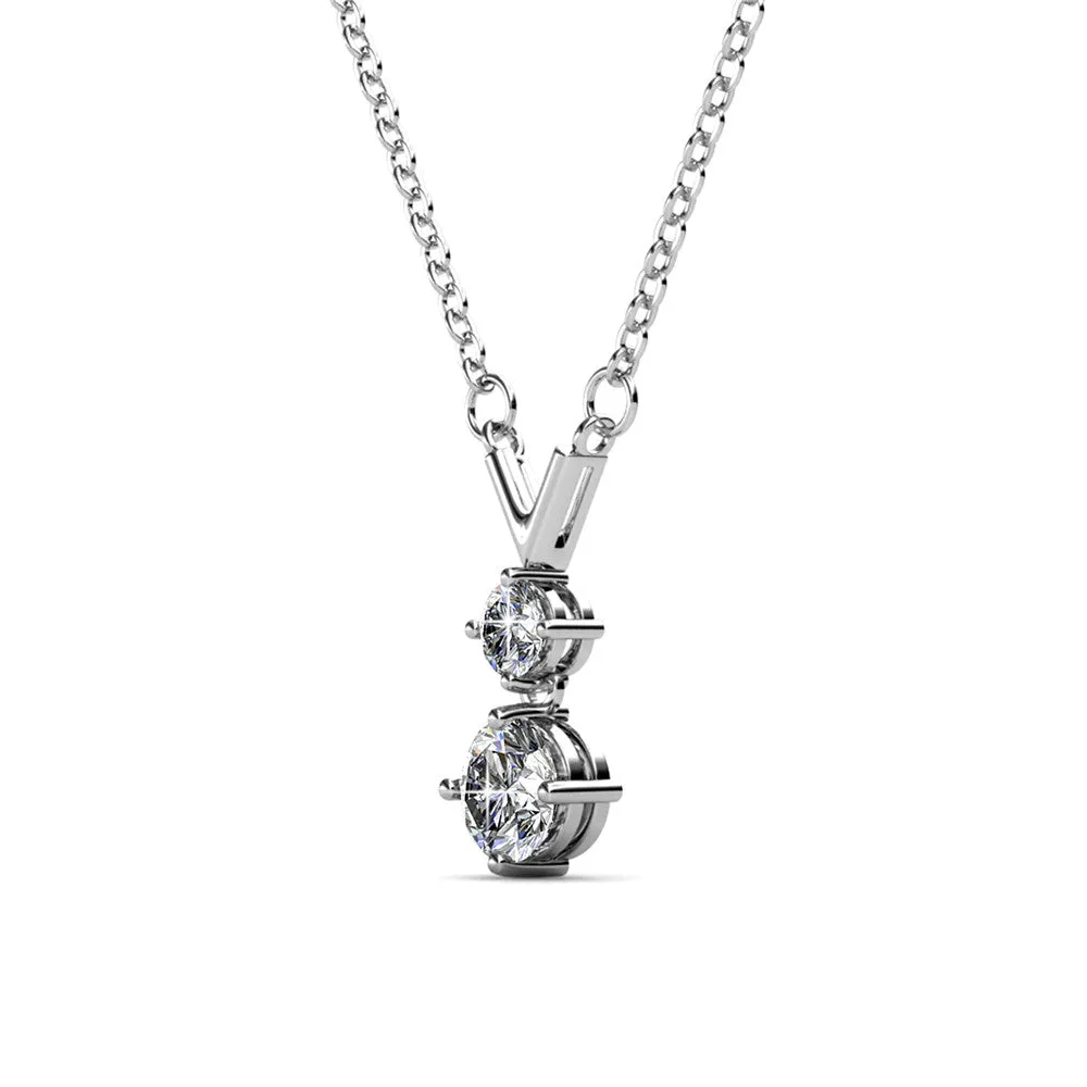Andy 18k White Gold Plated 2-Stone Pendant Necklace with Swarovski Crystals
