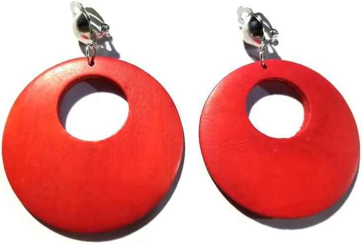 Angel Priya Clip-On Earrings Color Wood Open Hoop Earrings Circle Earrings Clip-On Boho Earrings Silver Clip 1 Pair