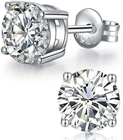 ANGEL SALES 1.80 Ctw Round Cut CZ White Diamond Push Back Stud Earrings with 925 Sterling Silver 14k White Gold Finish