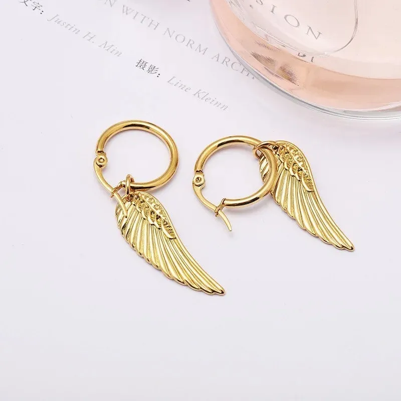Angel Wing Earrings | Hoop | Dangling | Drop | Gold | Stainless Steel | Gift