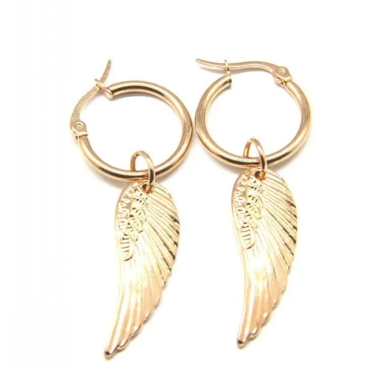 Angel Wing Earrings | Hoop | Dangling | Drop | Gold | Stainless Steel | Gift