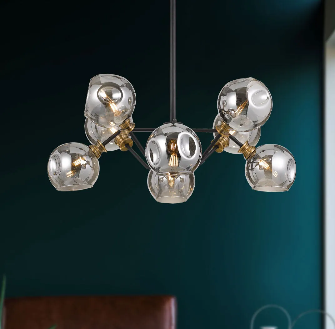 Annabel 8lt Pendant Black, Smoke and Antique Brass