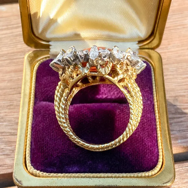 Antique Carved Coral & Diamond Ring