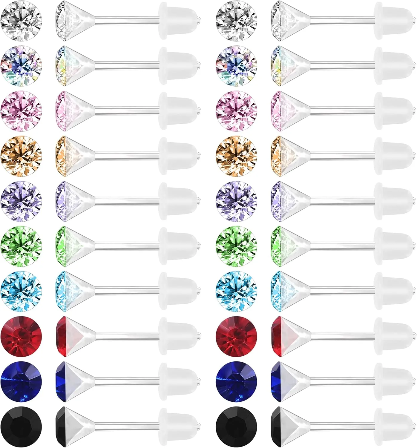AoedeJ 40 Pcs Colorful Earrings Cubic Zirconia Earrings Studs Hypoallergenic With Plastic Post For Women Multipack (5mm)