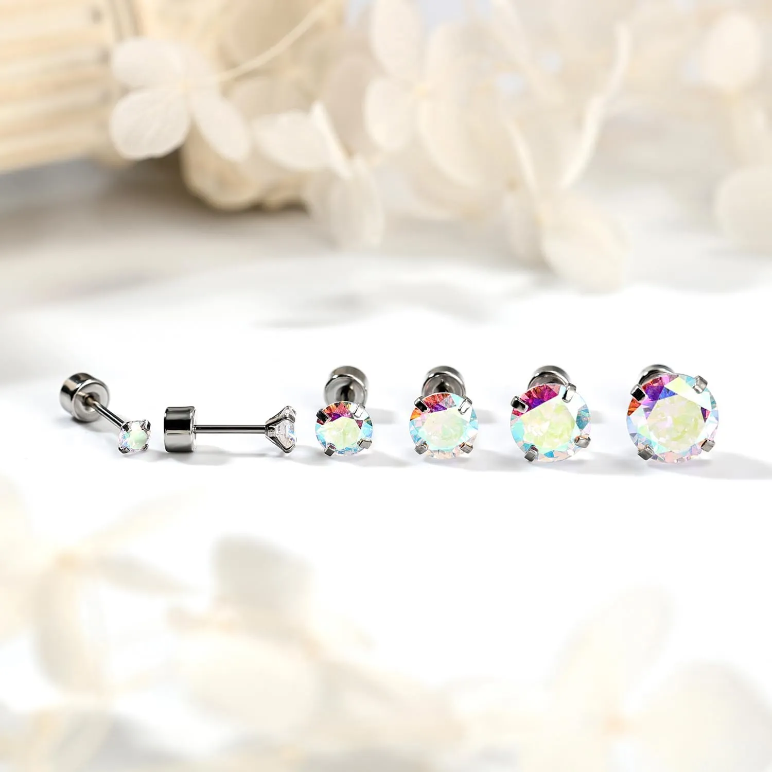 AOEDEJ 6 Pairs Cubic Zirconia Earrings Studs Gold Silver Stud Earrings Hypoallergenic Earrings for Women Stud Earrings for Women Cartilage Earring