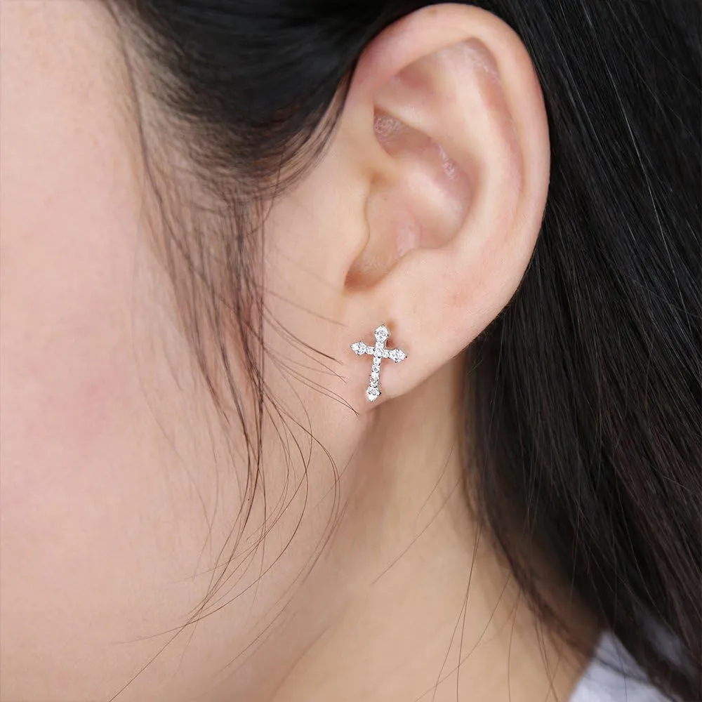 AoedeJ Cross Stud Earrings Sterling Silver Cubic Zirconia Religious Cross Earrings Stud for Women and Men