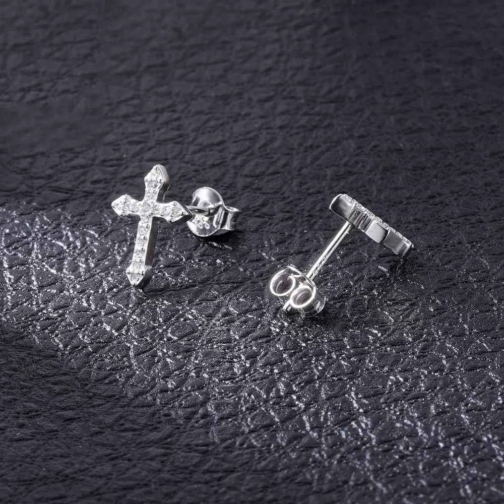 AoedeJ Cross Stud Earrings Sterling Silver Cubic Zirconia Religious Cross Earrings Stud for Women and Men