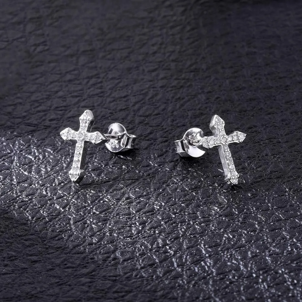 AoedeJ Cross Stud Earrings Sterling Silver Cubic Zirconia Religious Cross Earrings Stud for Women and Men
