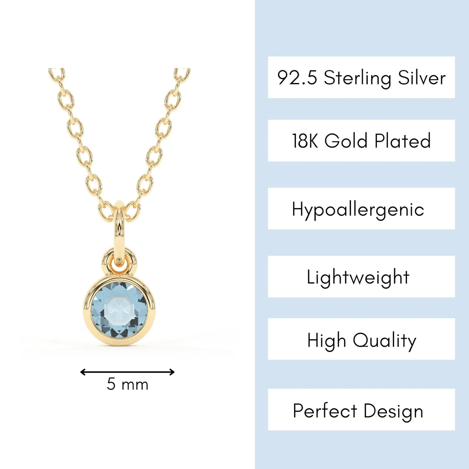Aquamarine Necklace for Women, Premium Gold Minimalist Round Necklaces - Tarnish Free 18K Gold Plated Certified S925 Statement Necklace Gold Jewelry for Women - Mothers Day Gifts for Mom Wife