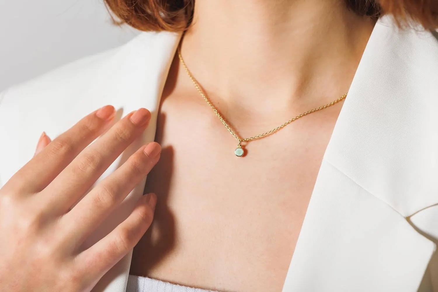 Aquamarine Necklace for Women, Premium Gold Minimalist Round Necklaces - Tarnish Free 18K Gold Plated Certified S925 Statement Necklace Gold Jewelry for Women - Mothers Day Gifts for Mom Wife
