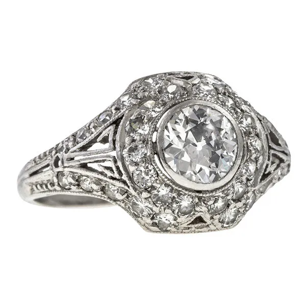 Art Deco Filigree Engagement Ring, TRB 0.60ct.