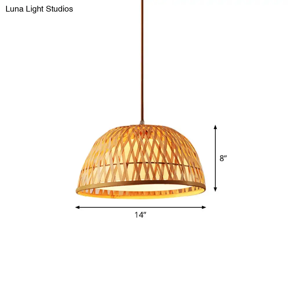Asia Bamboo Tearoom Pendant Light - Crisscross-Woven Bowl/Oval/Bell, Beige, 9"/14"/16" Wide