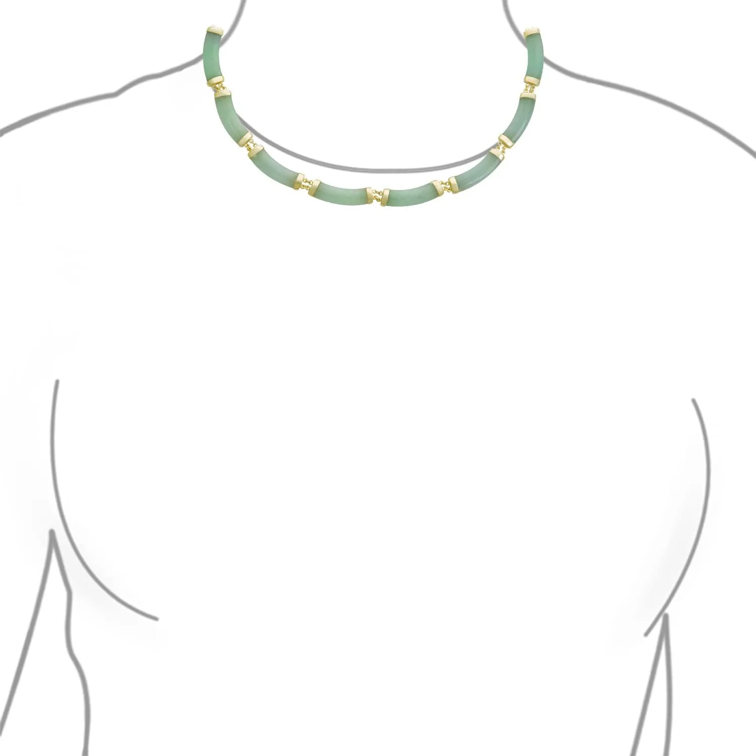 Asian Style Gemstone Genuine Multi Color Yellow Red White Green Jade Black Onyx Strand Slender Tube Bar Link Necklace Collar For Women 14K Yellow Gold Plated .925 Sterling Silver 16-18 Inch