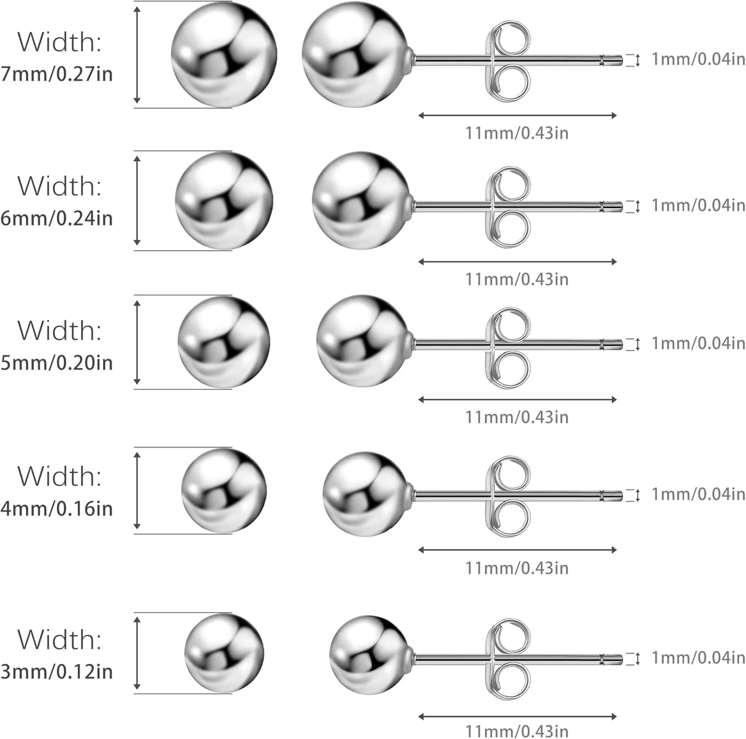 Ball Earrings for Women, S925 Sterling Silver Ball Stud Earrings for Multiple Piercings 5 Pairs Different Sizes (3mm-7mm) Gold Tiny Stud Earrings Set for Women Men