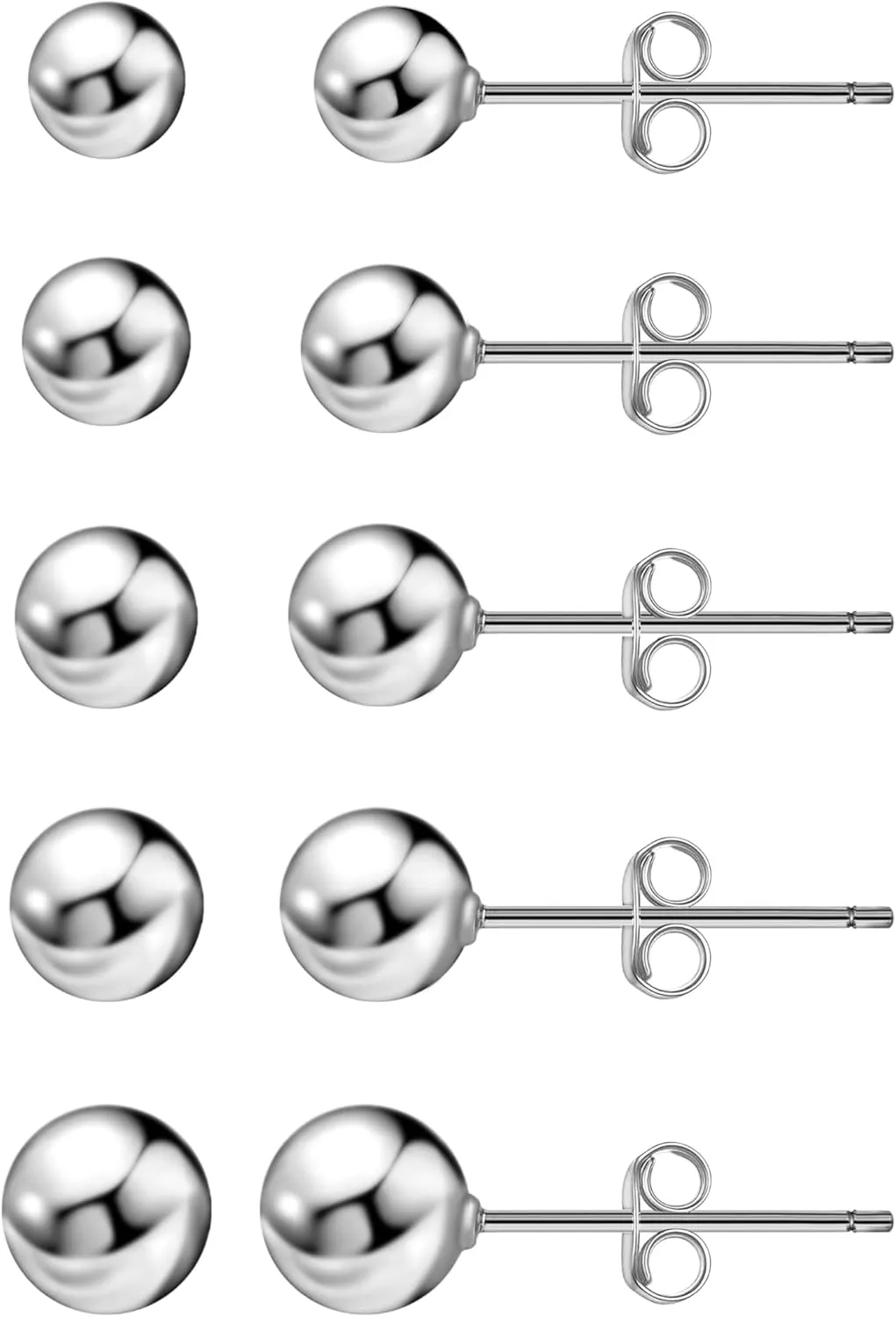 Ball Earrings for Women, S925 Sterling Silver Ball Stud Earrings for Multiple Piercings 5 Pairs Different Sizes (3mm-7mm) Gold Tiny Stud Earrings Set for Women Men