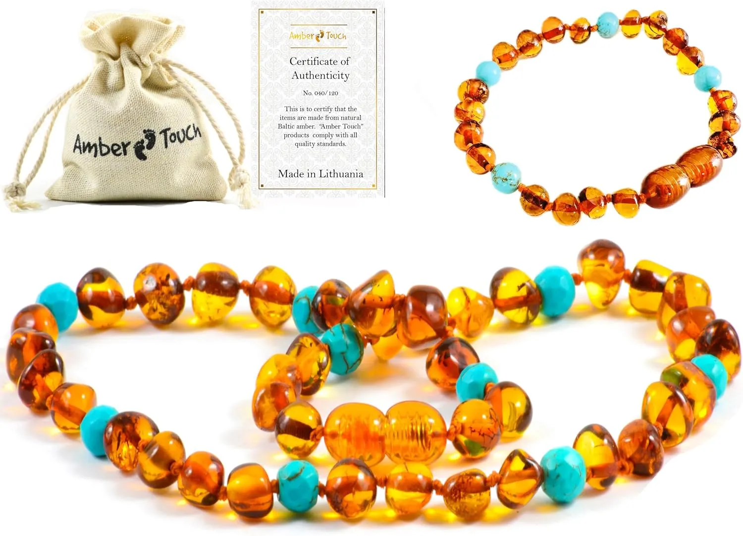 Baltic Amber Necklace and Amber Bracelet - Natural Amber from Baltic Region (13in. and 5.5in.)