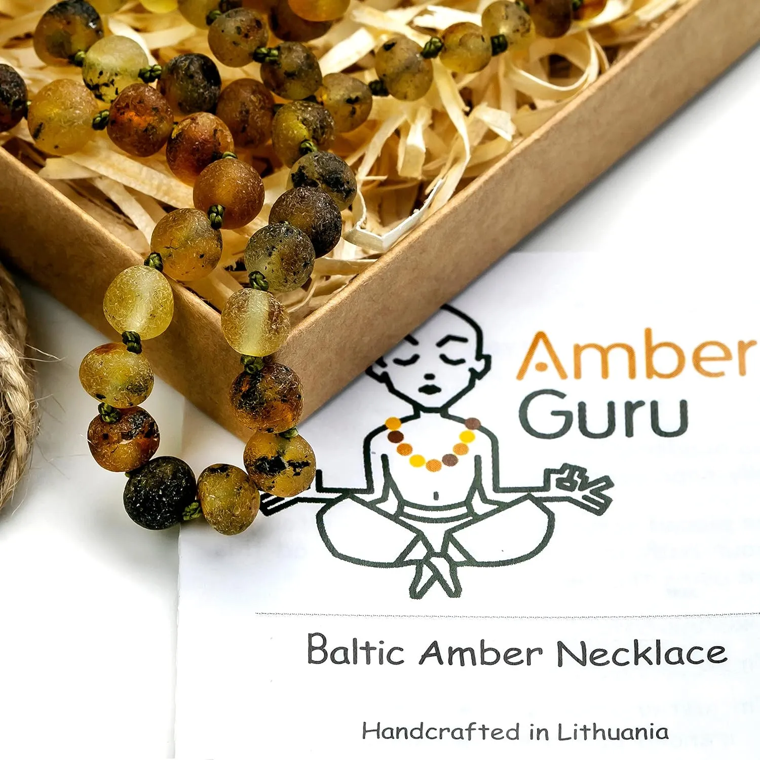 Baltic Amber Necklace (Authentic, Certified) - 12.5 inches - Unisex Jewelry - Green (Raw/Unpolished) - Real Amber Beads - Proud to Deliver Genuine Baltic Sea Wonder Handcrafted by Amber Guru