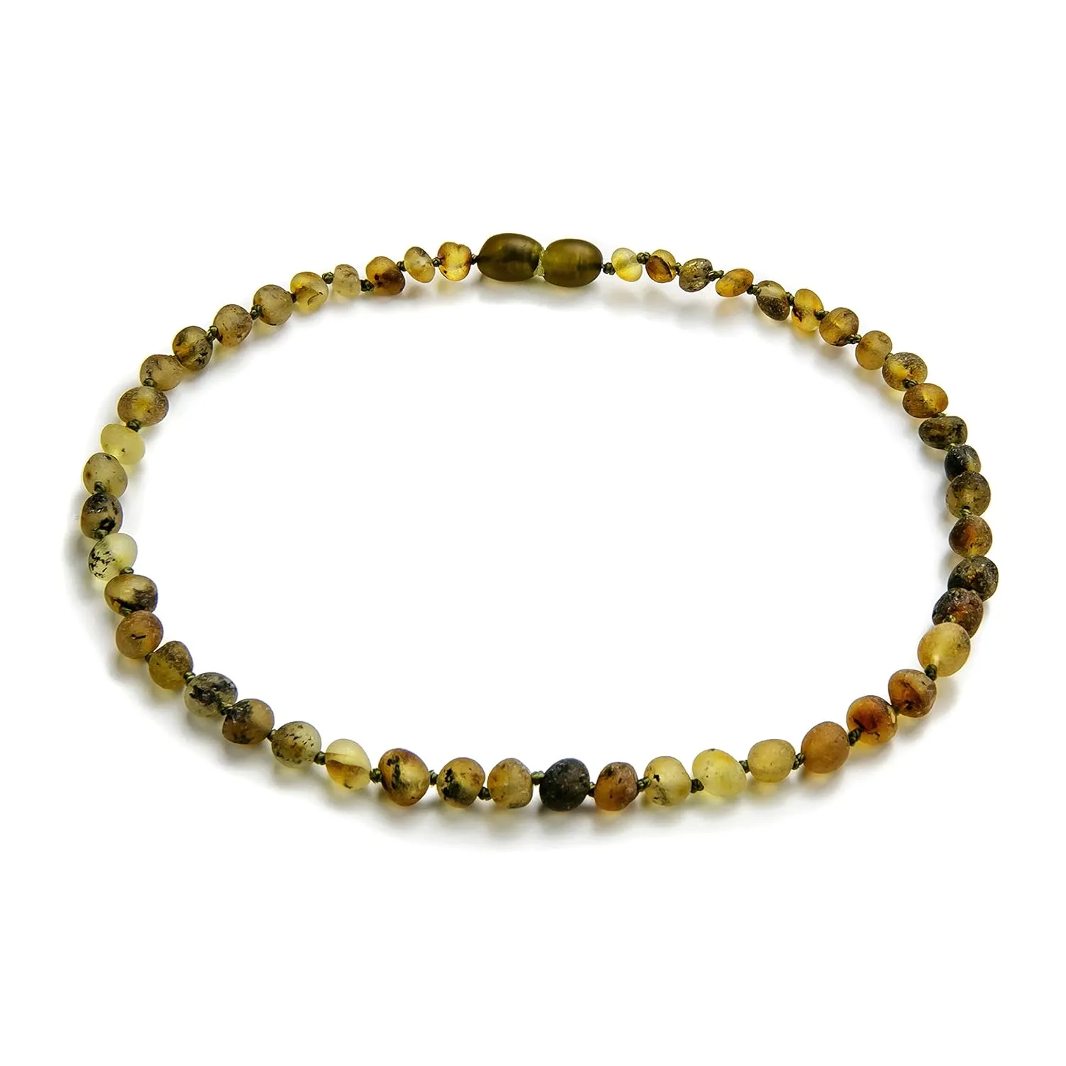 Baltic Amber Necklace (Authentic, Certified) - 12.5 inches - Unisex Jewelry - Green (Raw/Unpolished) - Real Amber Beads - Proud to Deliver Genuine Baltic Sea Wonder Handcrafted by Amber Guru