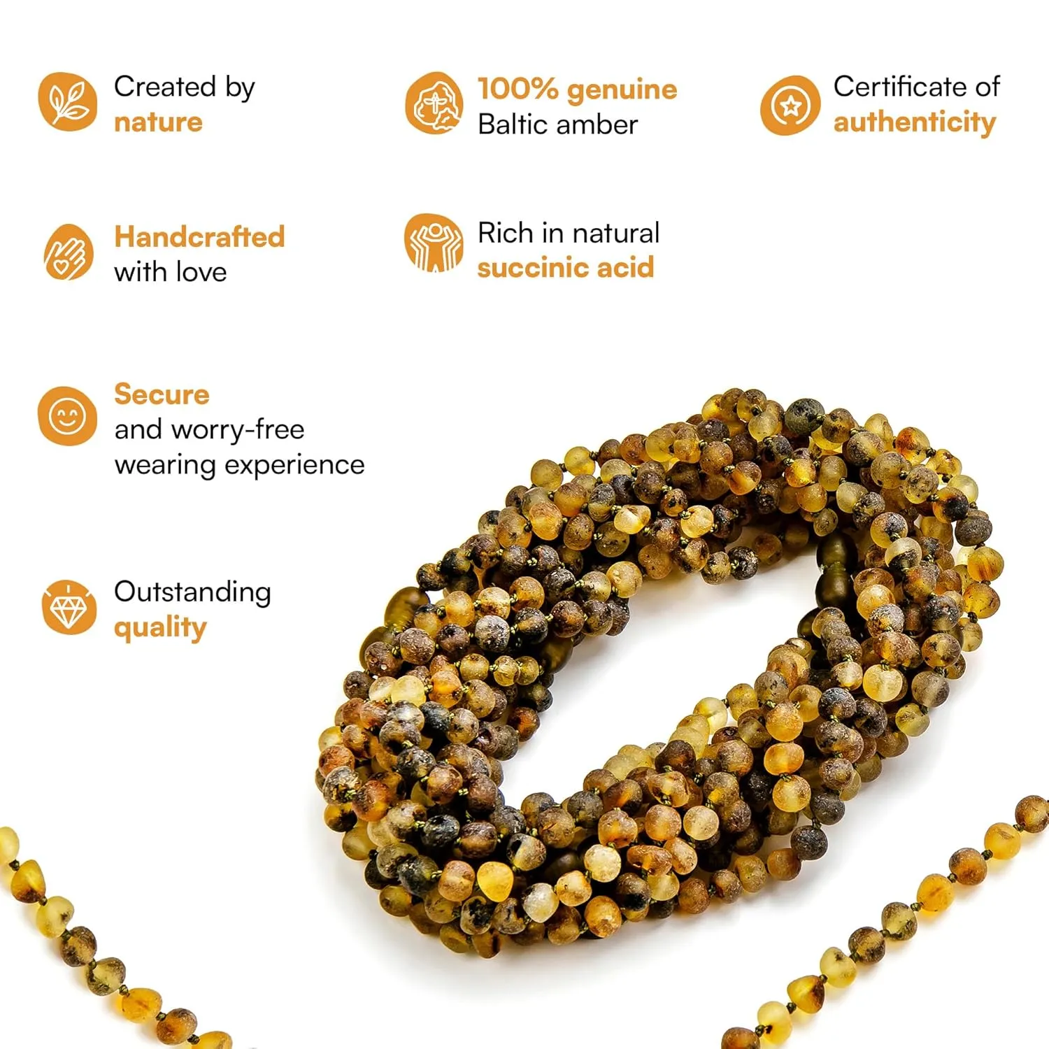 Baltic Amber Necklace (Authentic, Certified) - 12.5 inches - Unisex Jewelry - Green (Raw/Unpolished) - Real Amber Beads - Proud to Deliver Genuine Baltic Sea Wonder Handcrafted by Amber Guru