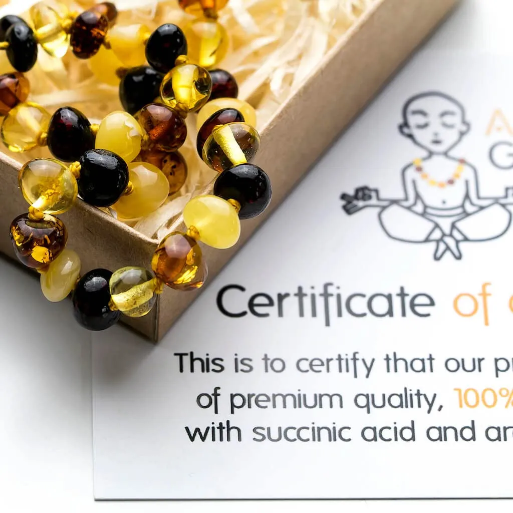 Baltic Amber Necklace for Women and Men (Authentic, Certified) - 17.7 inches, Multi (Polished) - Unisex Amber Jewelry for Adults - Amber Bead Necklace
