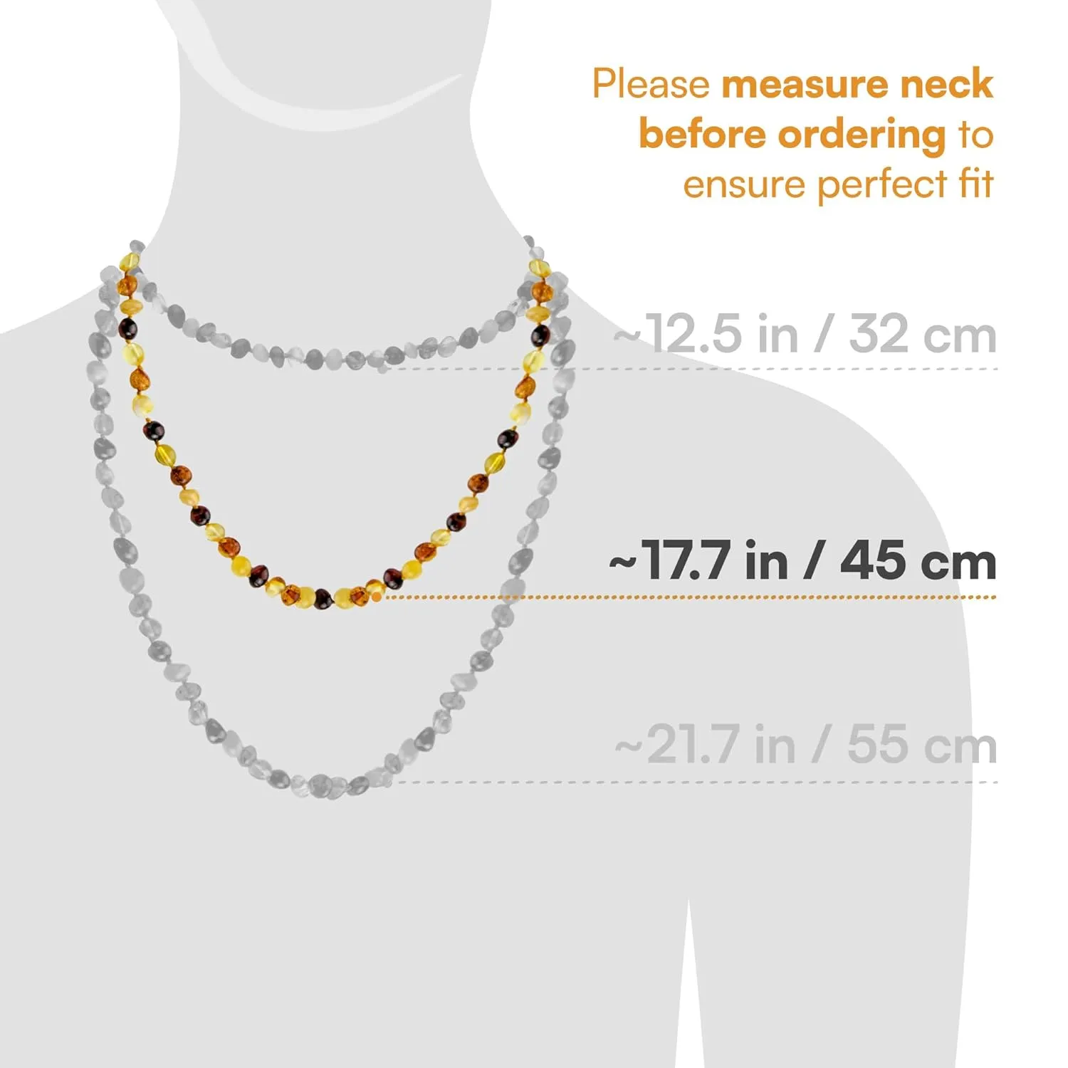 Baltic Amber Necklace for Women and Men (Authentic, Certified) - 17.7 inches, Multi (Polished) - Unisex Amber Jewelry for Adults - Amber Bead Necklace