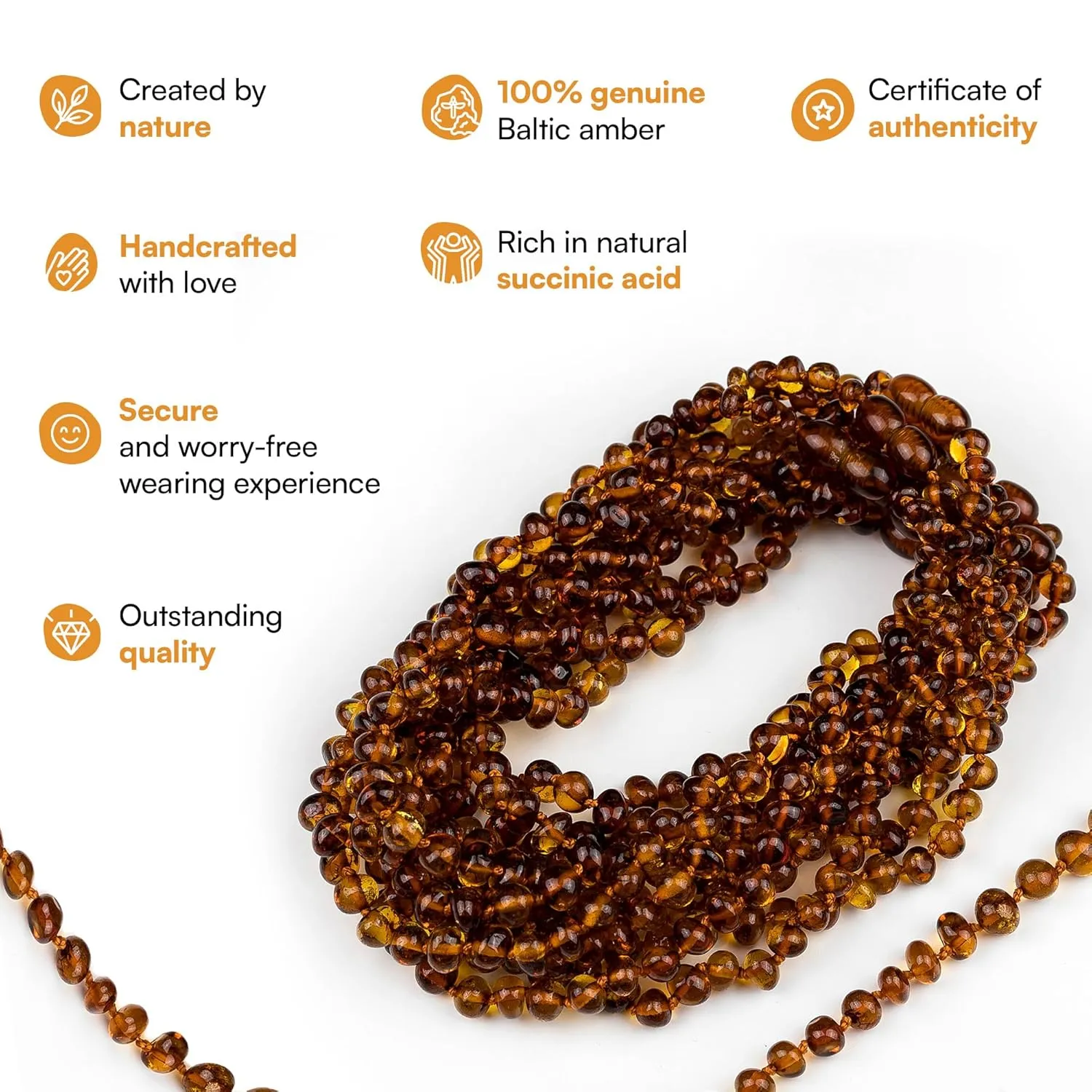 Baltic Amber Necklace for Women and Men (Authentic, Certified) - 21.7 inches, Cognac (Polished) - Unisex Amber Jewelry for Adults - Amber Bead Necklace
