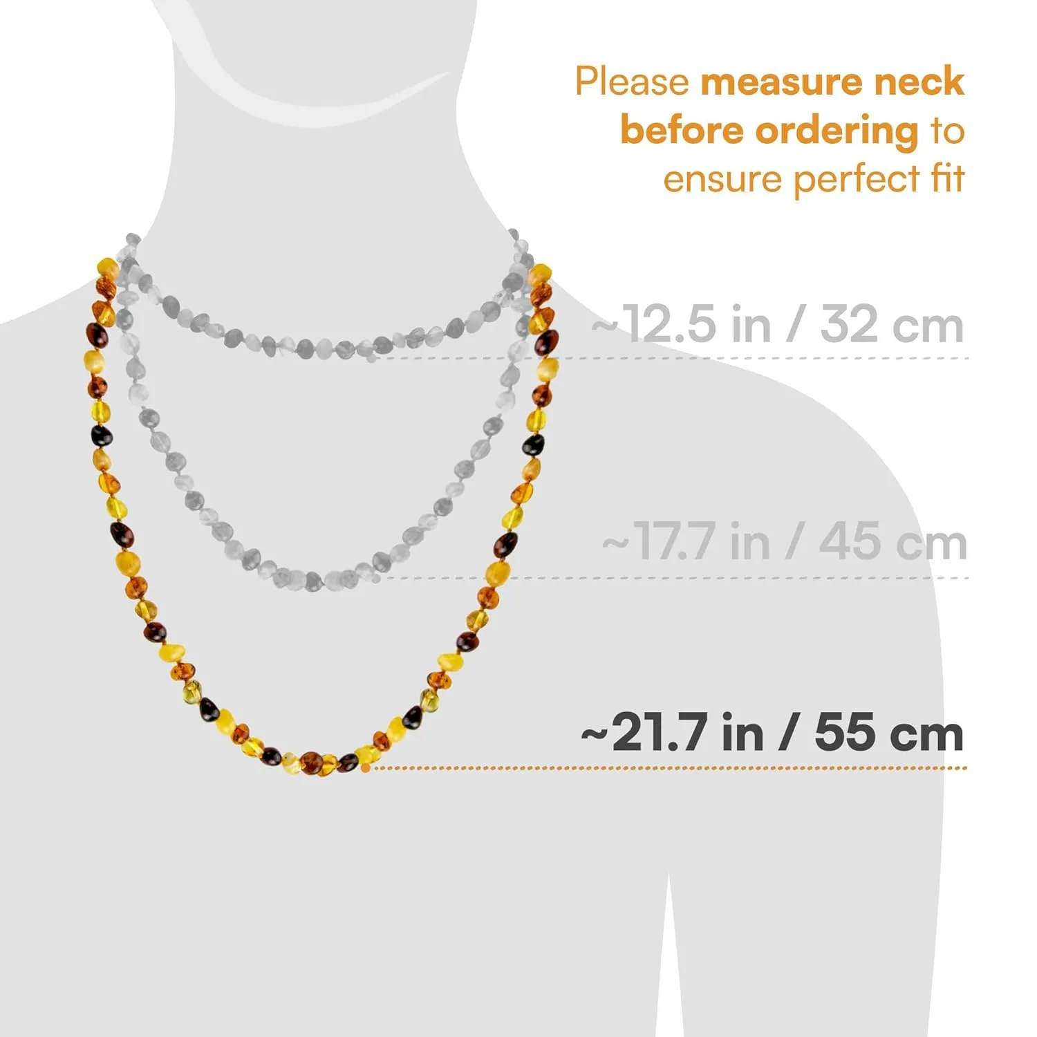 Baltic Amber Necklace for Women and Men (Authentic, Certified) - 21.7 inches, Multi (Polished) - Unisex Amber Jewelry for Adults - Amber Bead Necklace