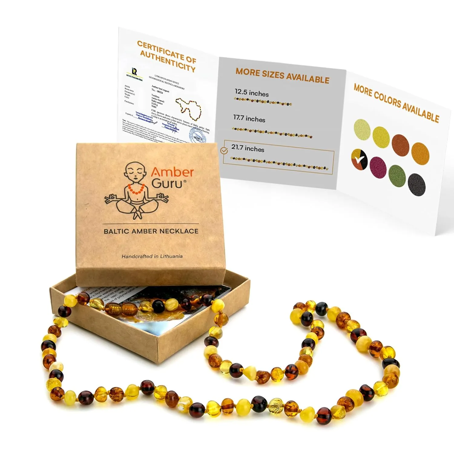 Baltic Amber Necklace for Women and Men (Authentic, Certified) - 21.7 inches, Multi (Polished) - Unisex Amber Jewelry for Adults - Amber Bead Necklace