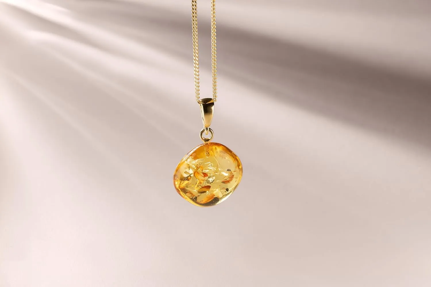 Baltic Amber Pendant for Women, Sparkling Amber Drop, Gold Plated Sterling Silver Necklace, Cognac Color Jewelry for Ladies, 18 inch gold plated chain