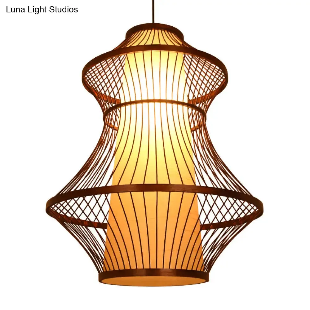 Bamboo Urn Pendant Light Kit in Asian Brown with 1 Bulb - Available in 3 Sizes