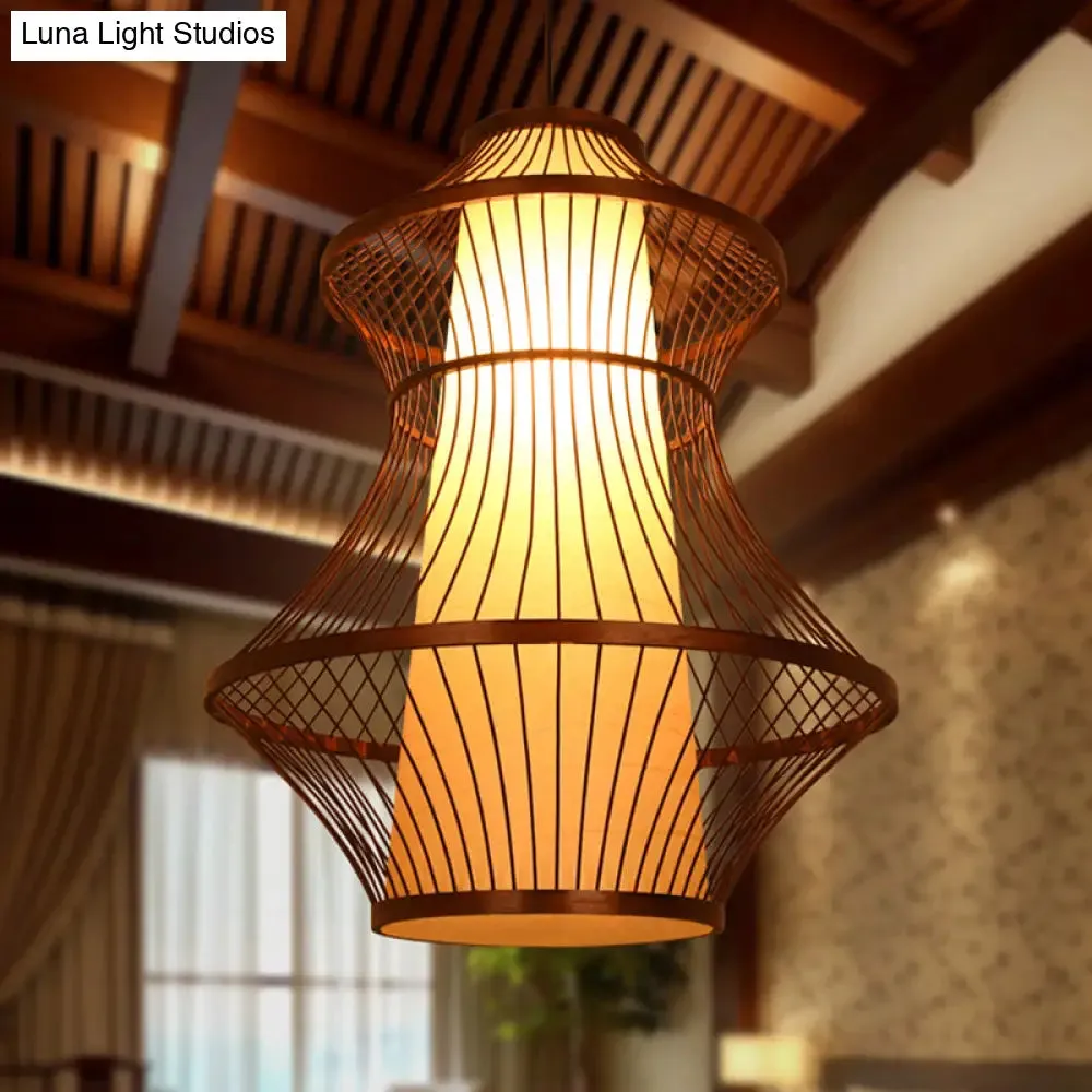 Bamboo Urn Pendant Light Kit in Asian Brown with 1 Bulb - Available in 3 Sizes