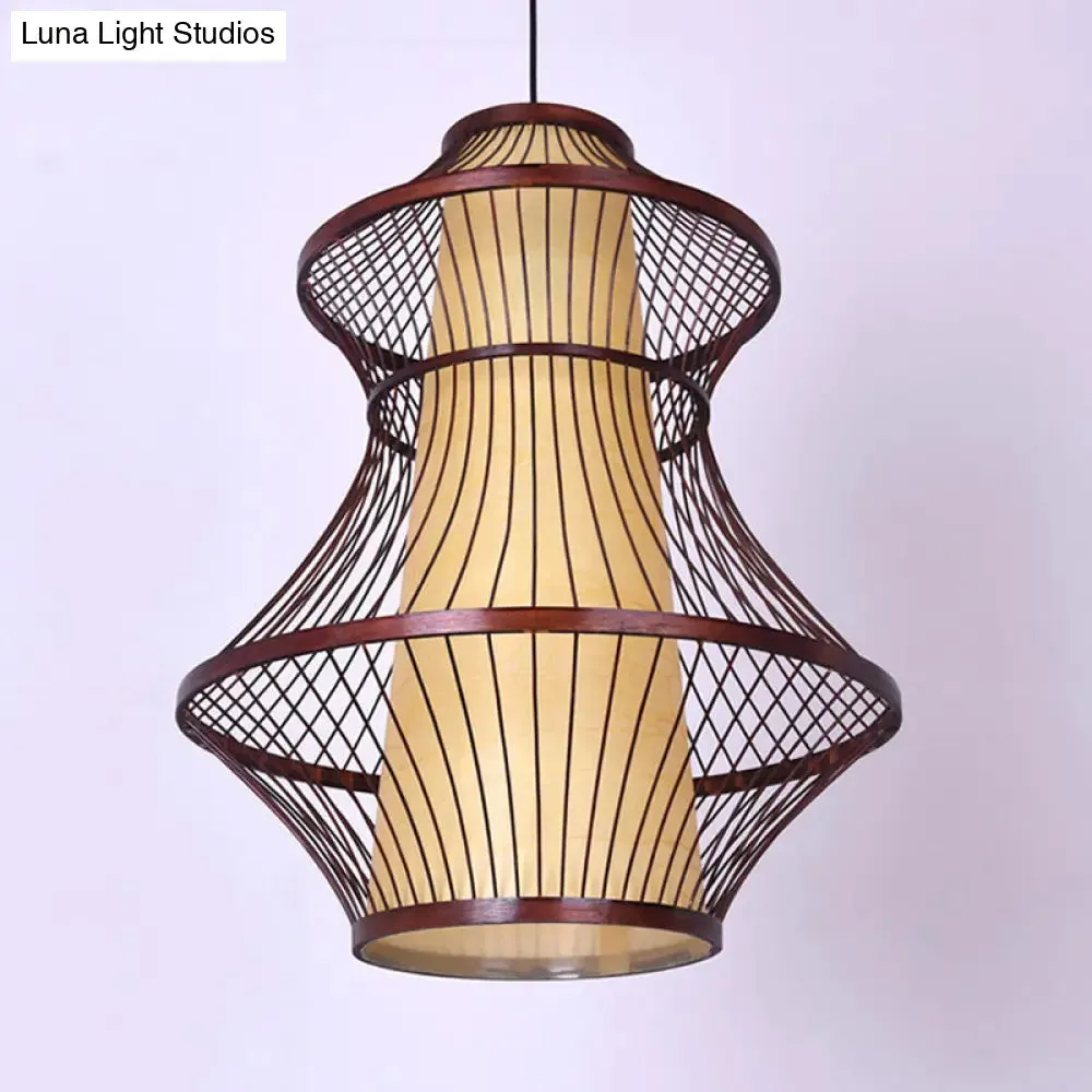 Bamboo Urn Pendant Light Kit in Asian Brown with 1 Bulb - Available in 3 Sizes
