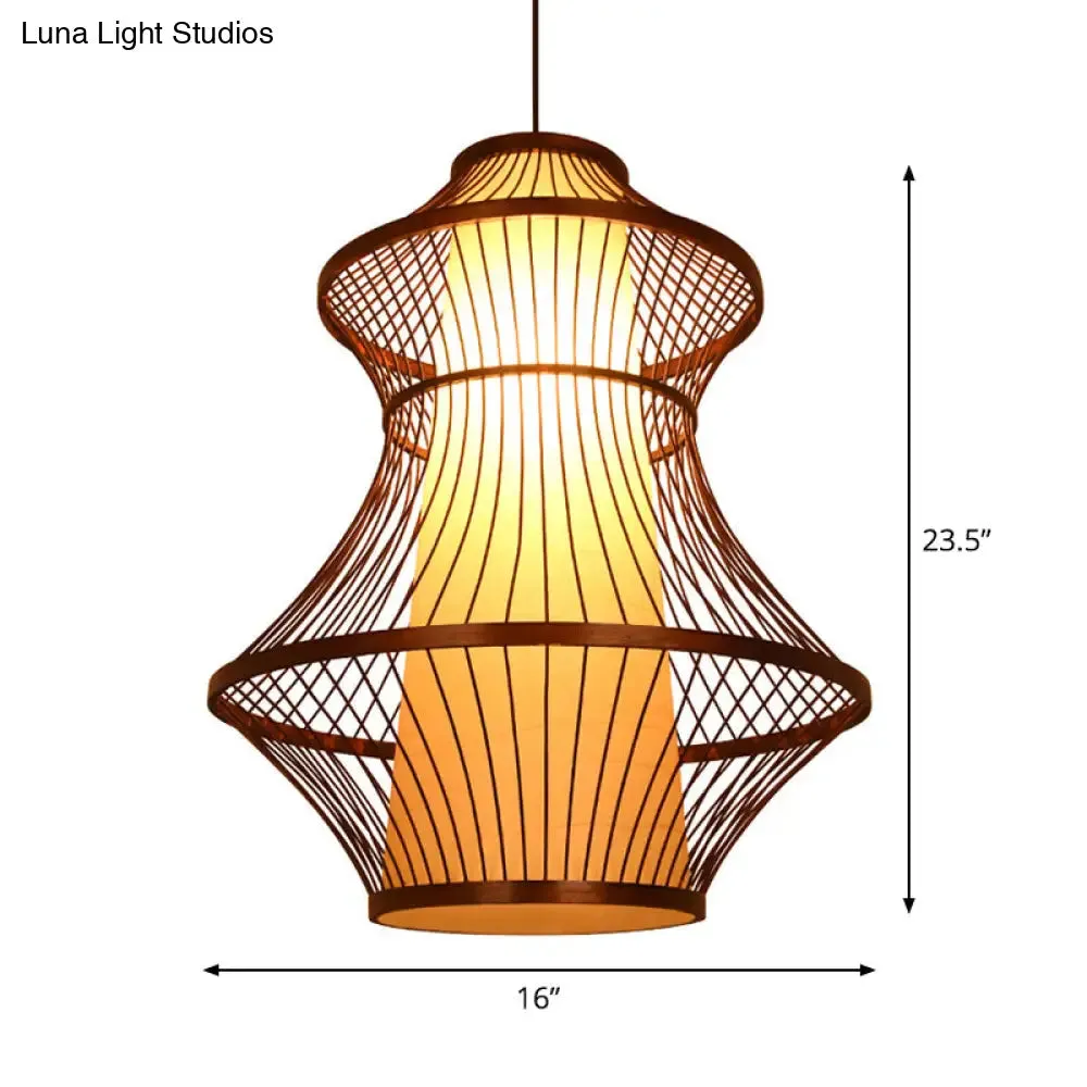 Bamboo Urn Pendant Light Kit in Asian Brown with 1 Bulb - Available in 3 Sizes