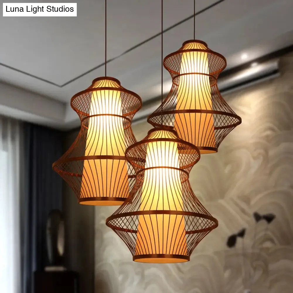 Bamboo Urn Pendant Light Kit in Asian Brown with 1 Bulb - Available in 3 Sizes
