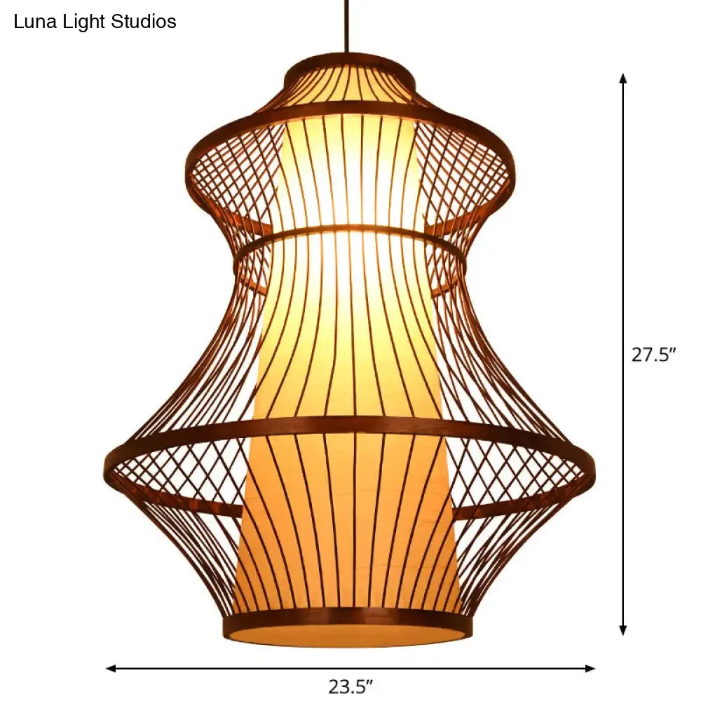 Bamboo Urn Pendant Light Kit in Asian Brown with 1 Bulb - Available in 3 Sizes