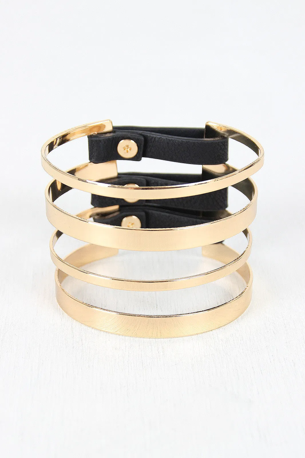Banded Metallic And Vegan Leather Cuff