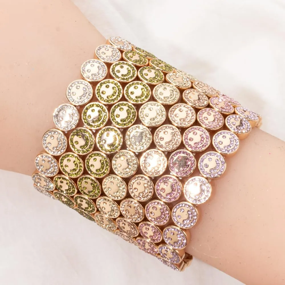 Bangle Paved Diamond Enamel Beaded Bracelets For Women Boho Gold Color Elastic Bracelets