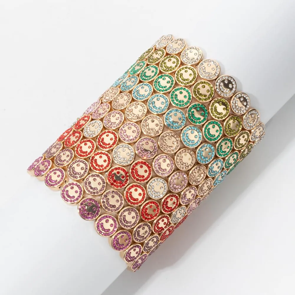 Bangle Paved Diamond Enamel Beaded Bracelets For Women Boho Gold Color Elastic Bracelets