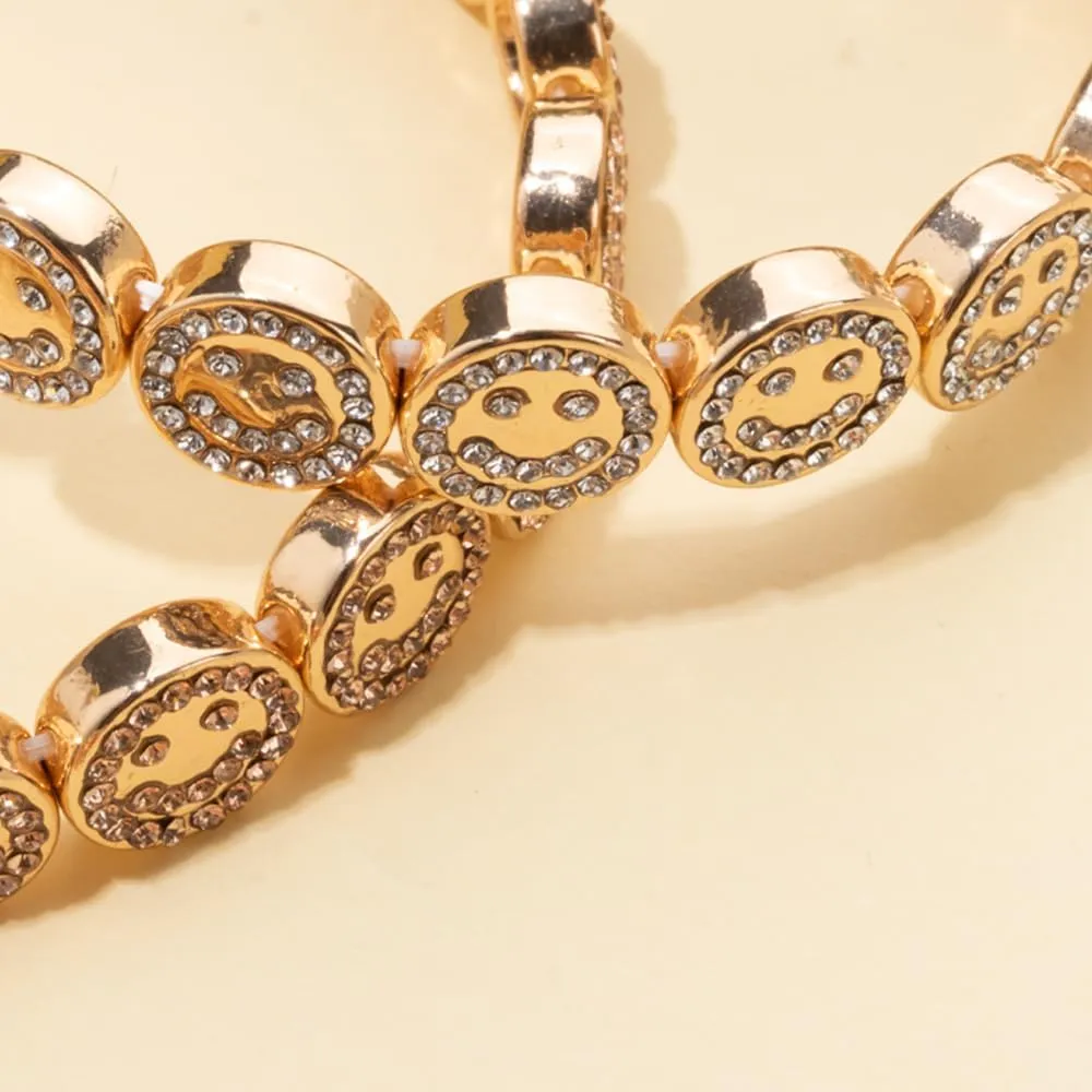 Bangle Paved Diamond Enamel Beaded Bracelets For Women Boho Gold Color Elastic Bracelets